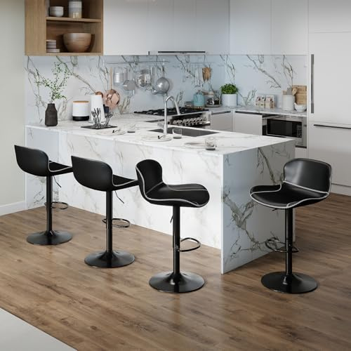 Youhauchair Barhocker 4er Set, Barhocker Höhenverstellbar aus Kunstleder, wasserdicht und verschleißfest, Barhocker mit Lehne, Drehbarer bar Stool, modern, Schwarz