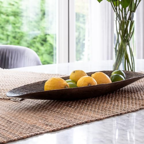 Vayu Earth Antique Black Oval Aluminium Decorative Fruit Tray – Long Ashy Finish, 50 x 15 x 5 cm Dish for Dining Table, Kitchen, Potpourri Bowl, Hallway & Home Decor