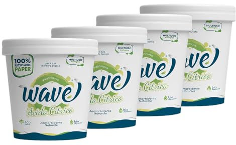 Wave Washing Acido Citrico - Ammorbidente Lavatrice & Decalcificante Macchina Caffè Naturale - Anticalcare e Brillantante Multiuso - 100% PLASTIC FREE - 4 kg - 300 lavaggi o 200 decalcificazioni