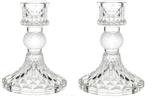 Kerzenhalter aus Glas, transparent, kegelförmig, Kristallglas, Kerzenständer für Hochzeit, Zuhause und Party, 2 Stück