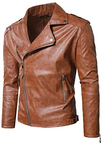 Giubbotto Pelle Uomo, Giacca Uomo in Ecopelle con Colletto Rialzato Giacca Bomber da Uomo con Chiusura Lampo Casual per Motociclisti Giacca Pelle Uomo Primavera Giacca a Vento Giacca Uomo Elegante