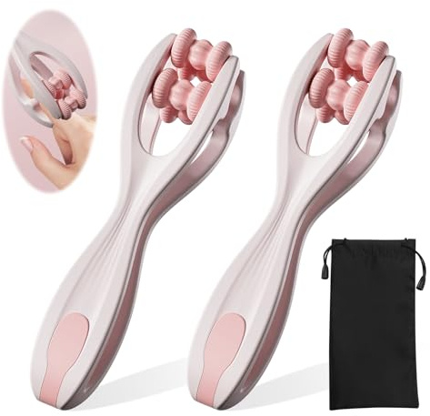 Handmassagegerät Fingermassagegerät, 2 Stück Finger Massageroller Rolling Massage Tool Massage Roller mit Griff Bietet Stressabbau und Komfort für Hände (Rosa)