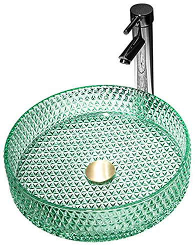 Rundes grünes Glasbecken – 395 x 395 x 105 mm, Badezimmer-Aufsatzwaschbecken, stilvolles Boot-Design für Garderobe, 2er-Pack Waschbecken für moderne Dekoration