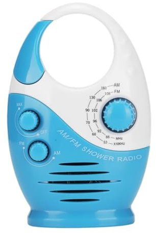 Gosera Waterproof Shower Radio, AM/FM Radio with Adjustable Volume Speakers, Portable Speakers with Hook Handle, Easy to Use