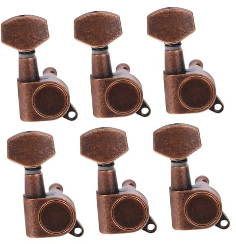 6r Kleine Quadratische Stimmwirbel mit Knöpfen für Gitarren | Kaffeefarbe, 6 Stück, für Akustische und Elektrische Gitarren, Metall, mit 6 Ferrulen, 6 Gewindebuchsen und 6 Schrauben