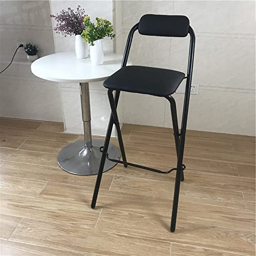 GSKDZG Sgabello Pieghevole, 65cm 70cm 75cm Sedie Pieghevoli Imbottita, Sgabello Da Bar Portatile Con Schienale E Poggiapiedi, Per Cucina, Bancone, Campeggio(Black,65cm)