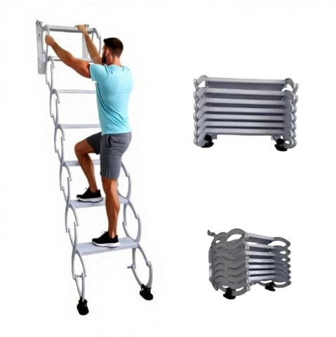 Scale pieghevoli a parete, scala retrattile in acciaio per soffitta, scala telescopica con sistema di discesa e pedali allargati, per tetti di magazzini, garage(White,9 steps 230CM)