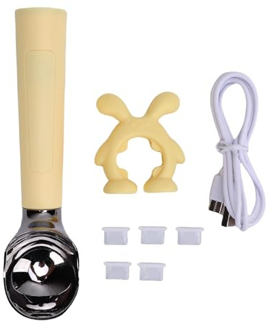 Aramox Scoop de Crème Glacée Chauffée Rechargeable, Chauffage Automatique avec Affichage LED, Preuve de L'eau IP67, Cuillère et Libération de Glace Dure (YELLOW)