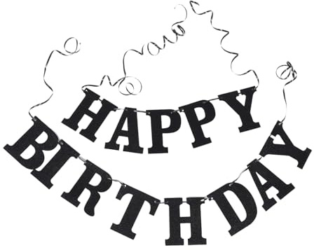 Hemobllo Guirnalda Feliz Cumpleaños Negro con Foil Dorado Decoración Reutilizable para Fiestas Infantiles Familiares Fácil Montaje Versátil para Interior y Exterior