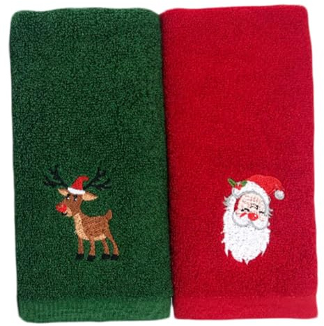 EPIGEIST 2 Stück Weihnachtliche Baumwoll-handtücher mit Bunten Xmas-Motiven Weiche Saugfähige Gesichtstücher für Badezimmer und Gäste Dekoratives zur Weihnachtszeit