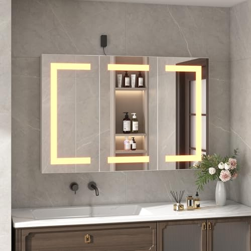 Caldion Miroir Salle de Bain avec 3 éclairages LED Fonction Anti-buée Armoire avec 3 miroirs