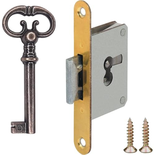 cyclingcolors Serrure à mortaiser clé axe 30mm remplacement meuble ancien décoration rustique armoire vintage, droite