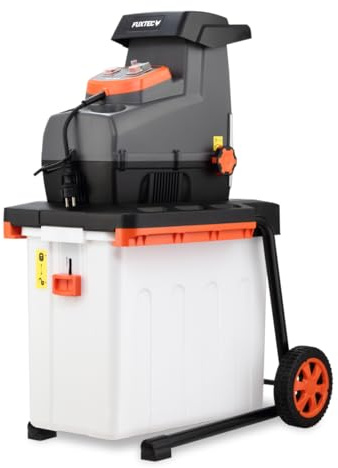 FUXTEC Broyeur de végétaux électrique FX-EGH2800B – 2800 W, système de coupe à rouleaux silencieux – Bac 60 L, coupe jusqu’à 44 mm, marche avant/arrière, protection IPX4