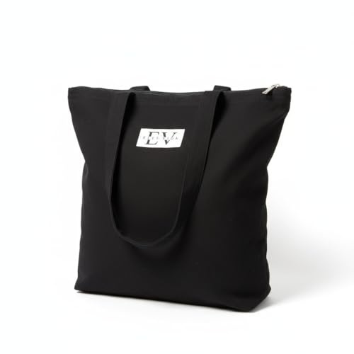 ELES VIDA Bomullsväska 38 x 42 x 9 cm premium – OEKO-TEX certifierad – svart, högkvalitativ stadshopper, shoppingväska, bomullspåse, shoppingväska, jutepåse, tygbyte