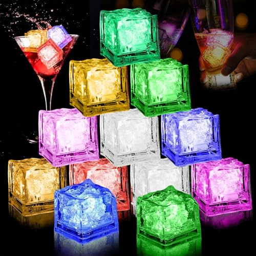 Herbst 12 Stück Bunten Leuchtende Eiswürfel Badespielzeug LED Eiswürfel | für Getränke Badewannenspielzeug Wasserspielzeug Light Up Sensorik Spielzeug