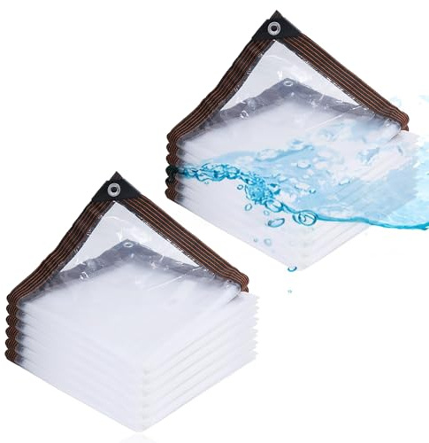 Clear Tarpaulin 2x2m, Heavy Duty Waterproof Transparent Tarpaulin with Eyelets Tear Resistant Plastic Sheet Cover for Garden Greenhouse Camping Chicken Rabbit Hutch Outdoor Furniture Protection