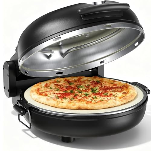 1200W Electric Pizza Oven with Stone Base, 12 Inches Kitchen Pizza's Maker Machine, Temp Settings 420°c Max, & Easy to Clean, Perfect for Family Gatherings and Outdoor Picnics