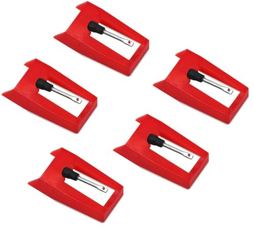 YANAJIAJIA 5 Pack Record Player Needle, Premium Replacement Stylus for Vinyl Turntables, Universal Spare Parts for Home Audio Systems and Modern LP Players, High Fidelity Sound Performance - Red
