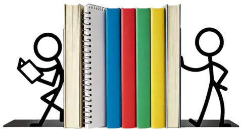 1 Pair Metal Book Ends for Shelves, Funny Person-Shaped Bookends – Non-Slip Design for Books, Sturdy Book Holder for Home Office, Study or Living Room – Unique Bookshelf Decor for Book Lovers