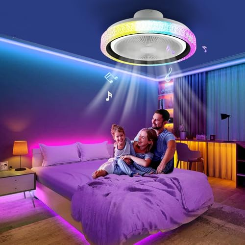 50CM LED Ceiling Fan with Lights Remote Control 6 Speed Dimmable Indoor Bedroom, 3000K-6000K Dimmable Smart Fan Ceiling Light, Small Ceiling Fan with Light for Bedroom, Kitchen, Bathroom (Black&White)