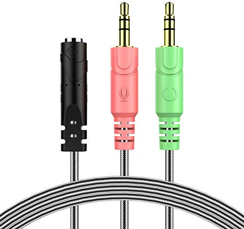 MillSO 3,5mm Audio Klinke Y Kabel Adapter -1 x 3,5mm 4 Pole Buchse 2 x 3,5mm 3 Pole Stecker für PC, 3.5mm CTIA Standard Gaming Kopfhörer - 100CM Schwarz
