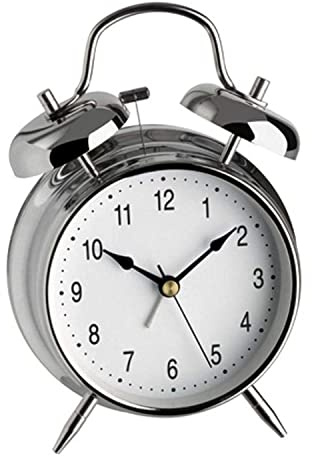 TFA-Dostmann Horloge à Double Cloche Nostalgie 98.1043, analogique, Alarme Forte, fonctionnant avec Piles, boîtier en métal, argenté, chromé, (L) 117 x (B) 57 x (H) 172 mm