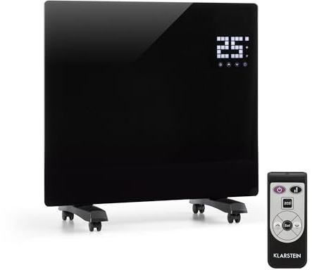 KLARSTEIN Bornholm Single - Radiateur à Convection, Pièces jusqu'à 25 m2, Protection IP24, 1000 W, Chauffage Rapide, Télécommande, Ecran Tactile LED, Mode ECO, Noir