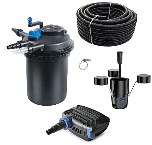 AquaOne Teichfilter Set mit Teichpumpe I Filteranlage CPF-10000 für einen Teich bis 12.000 Liter I Komplettset mit UV Lampe Eco Pumpe 20 Watt Skimmer Teichschlauch Nr.22