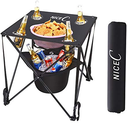 Nice C Klapptisch mit Kühlen Einbauschränken, tragbarem Camping Tisch, Ultralight Compact mit Tragetasche für Outdoor, Strand, Grill, Picknick, Kochen, Festival, Indoor, Büro (Schwarz)