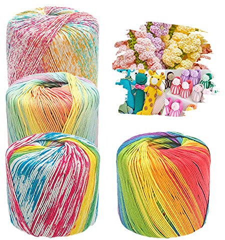 JeogYong Häkelgarn Handstrickgarn 4 Rollen, 1mm x 133m Baumwoll Häkelarbeit Strickgarn, 8 Stränge Farbe 100% Baumwoll Doppelstrick Wollknäuel für DIY-Häkelstrickhandwerk, Ragdoll, Kleidung, Schal