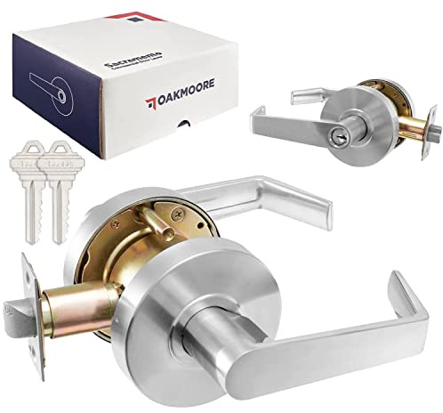 Heavy Duty Commercial Door Handle | Storeroom Lock Function | Grade 2 Commercial Door Locks, Keyed for Schools & Businesses | Storeroom Door Knob | Nickel Finish Lockset | C UL & ADA | ANSI A156.2