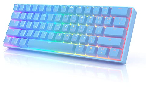 HK Gaming GK61 Mechanical Gaming Keyboard 60 Percent | 61 RGB Rainbow LED Backlit Programmable Keys | USB Wired | For Mac and Windows PC | Hotswap Gateron Optical Yellow Switches | Blue