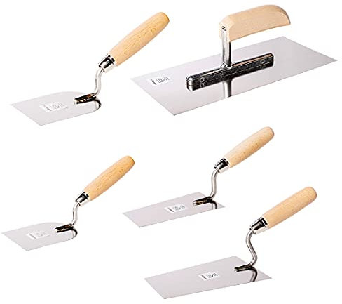 Kellen-Set 5tlg - mit Holzgriff - rostfrei - Spachteln - Traufel - Glättkelle - Berner Putzkelle - Schwanenhalskelle - Gipserspachtel - Grillspachtel- Grillwender