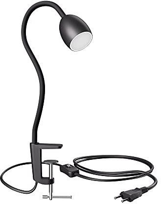 ledscom.de GU10 Klemmleuchte KLUK mit Schwanenhals, schwarz inkl. GU10, 3-Stufen-dimmbar, warm-weiß, W,