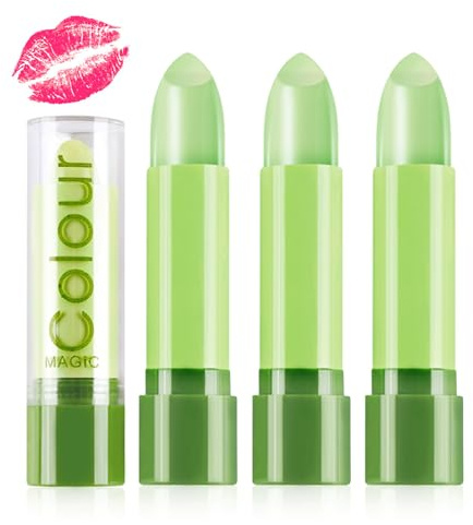 Lishang 3 Stück Aloe Vera Lippenpflegestift Lippenstift Grün Set Aloe Lips Lippenbutter Jelly Lipstick Lipgloss Temperatur Farbwechsel Lippenstift Langlebiger Wasserfester für Mädchen Geschenk