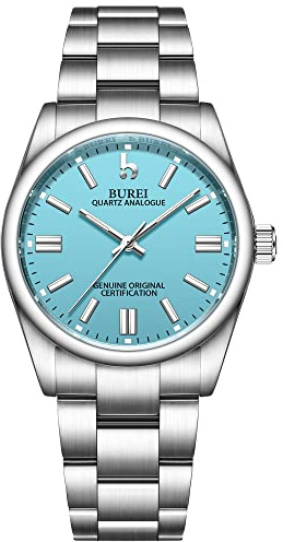 BUREI Damenuhr, Elegante Analoge Quarzuhr mit silbernem Edelstahlband, Casual Armbanduhr für Damen, Geschenk für Frauen