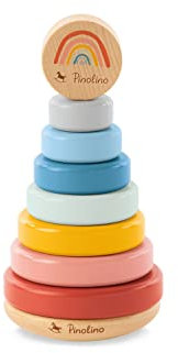 PINOLINO Regenbogen Stapelturm Ruby, Motorik-Klassiker aus Holz, buntes Stapelspiel in Regenbogenfarben, für Kinder ab 12 Monaten