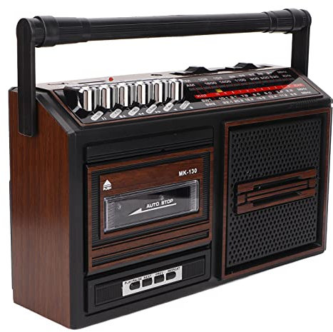 Fockety Reproductor de Casetes Retro Boombox, Radio Estéreo Am SW de Estilo Clásico de los 80, Reproductor/Grabador de Casetes, Compatible con Tarjeta de Almacenamiento, USB, Antena(Marrón UE)