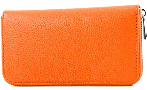 modamoda de SILBER-P02 Damen Leder Geldbörse Portemonnaie lang Handmade in Italy, Farbe:Orange