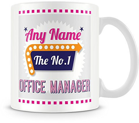 YINGD Taza con el nombre personalizable con el nombre y el nombre de Office Manager, color rosa