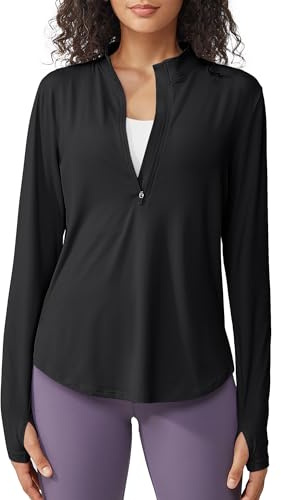 G4Free Sport Shirts für Damen Langarmshirts UPF 50+ Sonnenschutz Shirt mit Halber Reißverschluss UV Schutz Sport Bluse Leichte Schnell Trocknende Rashguards Wandershirt