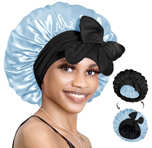 Bonnet Queen Reversible Silk Hair Bonnet for Sleeping - Adjustable Satin Bonnet for Women Designed for Curly Hair
