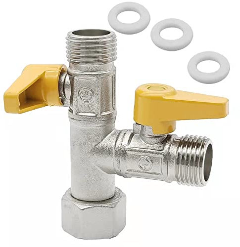 GYSRXS G1/2 3 Wege Umschaltventil Stück Messing Umstellventil Absperrventil T Adapter mit 3 Unterlegscheiben Geeignet für Küche Badezimme Duschschlauch.