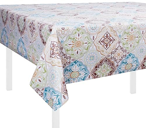 SaRani Tovaglia da tavola Antimacchia in Plastica fantasia Maioliche Mattonella Beige con Finitura Lucida (Mattonella Beige, 140x140 cm)