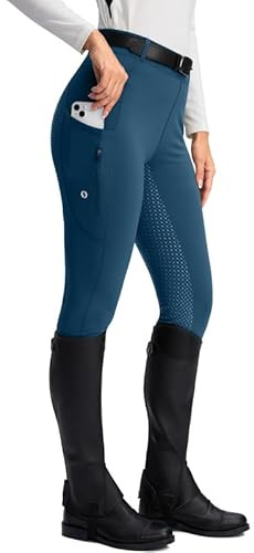 SANTINY Women's Horse Riding Pants Zipper Pockets Silicone Full-Seat Breeches Equestrian Schooling Tights for Women (Blue_M)