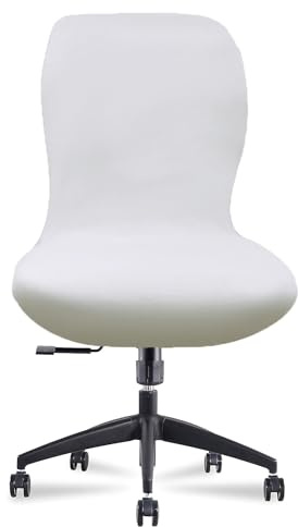 Deisy Dee Velvet Stretch Armless Office Chair Covers - Colorful Stretch Slipcover for Desk Chairs (Off White)