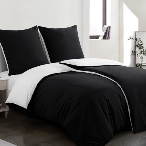 Aisbo Bettwäsche 135x200 4teilig Schwarz Weiß - Bettwäsche Sets 2 Bettbezüge 135x200 cm + 2 Kissenbezüge 80x80 cm, ÖKO-TEX Wendebettwäsche Weich Mikrofaser mit Reißverschluss