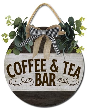 Horienteeon Coffee & Tea Bar Signs Vintage Kitchen Coffee Decor Office Coffee Maker Signs Wood Cofffee Bar Wall Hanging Art Plaque Housewarming Gift30cm