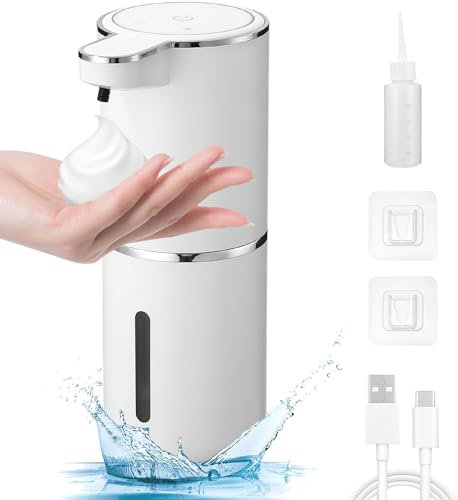 Automatisch Schaum Seifenspender, 380ml Elektrischer Seifenspender mit Sensor Infrarot, USB Wiederaufladbar, IPX5 Wasserdicht für Küchen,Bad,Schule,Hotel