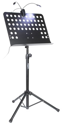 MUSIC STORE Notenständer-Set, Höhe verstellbar 650-1250mm, Stahl, Schwarz, 3.8kg, inklusive LED FlexLight